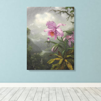 Kolibri på en orkidéväxt av MJ Heade Canvastryck