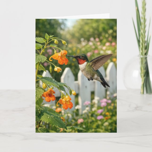 Kolibri på Ögontröstblomma Kort (Framsida)