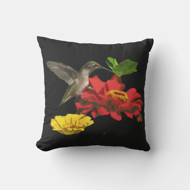 Kolibri på Zinnia-blomma Djur Utomhus Kudd Kudde (Framsida)