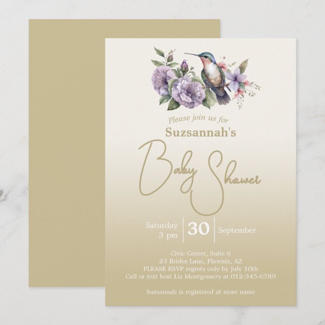 Kolibri Pastell Grön Ombre Baby Shower  Inbjudningar (Fram/baksida)
