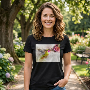 Kolibri som äter från rosa blomma i akvarell t shirt