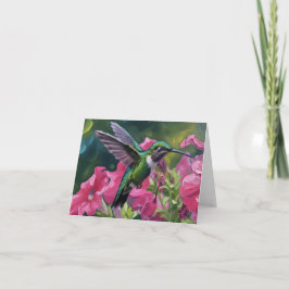 Kolibri som besöker min blomsterkorg tack kort