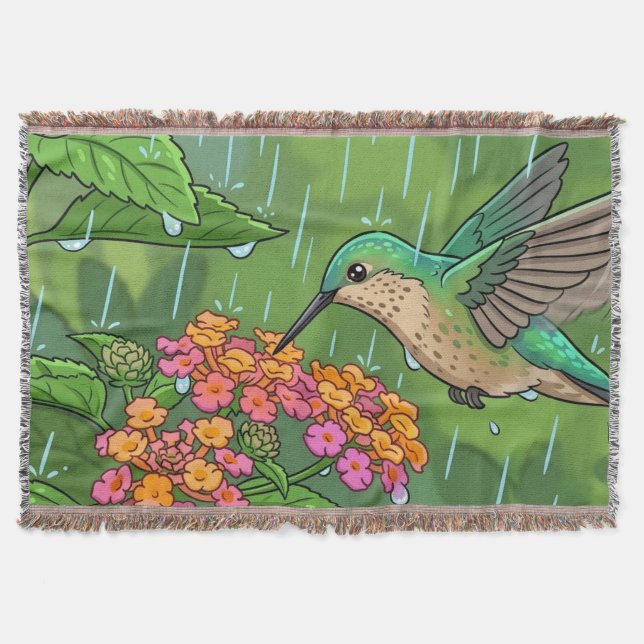 Kolibri som dricker nektar från Lantana-blommor Filt (Framsidan)