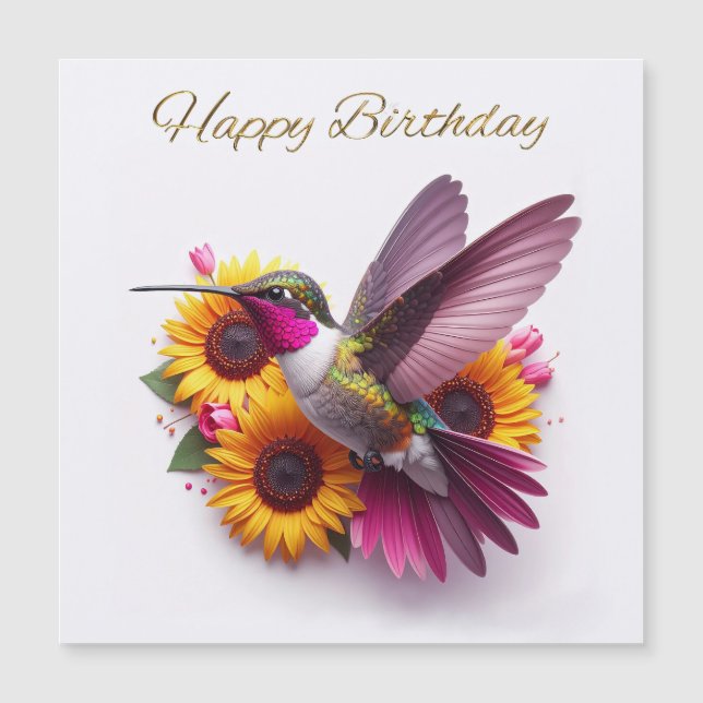 Kolibri som flyger med blommor Glad födelsedag (Framsida)