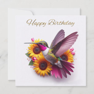 Kolibri som flyger med blommor Glad födelsedag