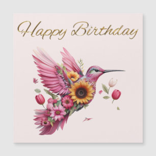 Kolibri som flyger med blommor Glad födelsedag