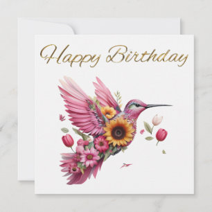 Kolibri som flyger med blommor Glad födelsedag