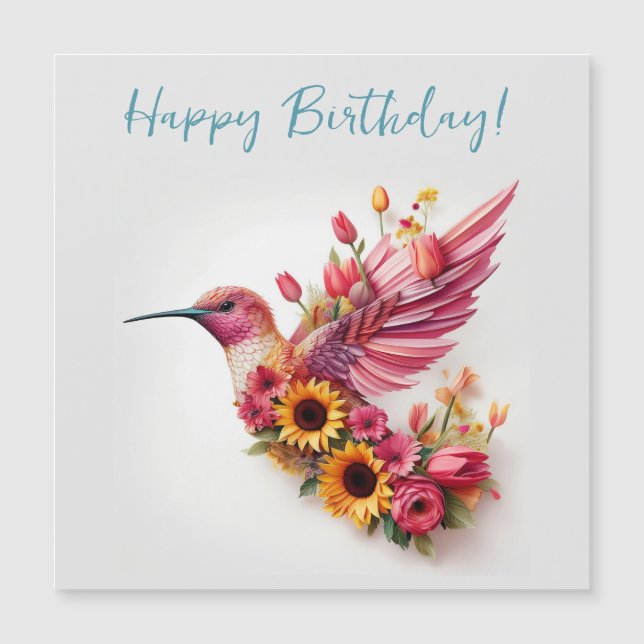 Kolibri som flyger med blommor Glad födelsedag (Framsida)
