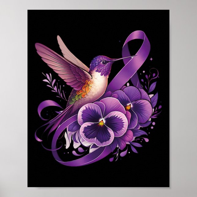 Kolibri som håller lila penséband Heimerheim Poster (Framsidan)