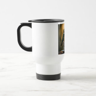 Kolibri som sitter på en kaffemugg resemugg