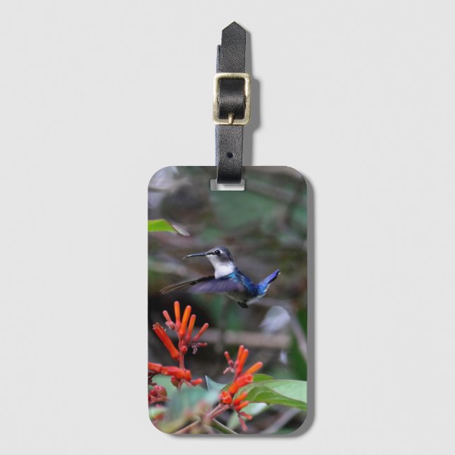 Kolibri under flykt och röda blommor bagagebricka (Framsida vertikal)
