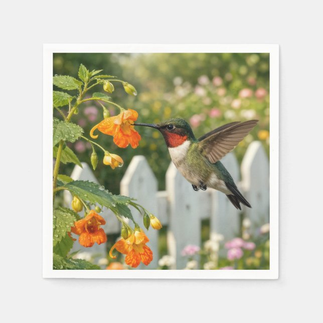 Kolibri vid en Balsamin Pappersservett (Framsidan)