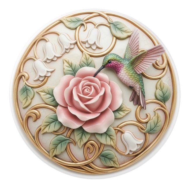 Kolibri Vintage Viktoriansk Rosa Ros Blommig Knopp (Framsidan)
