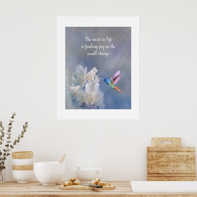 Kolibri Vita Blommor Akvarelltryck Citat Poster (Kök)
