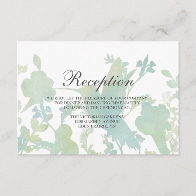 Kolibrie Trädgård Akvarell Bröllopsmottagning Tilläggskort (Framsida)
