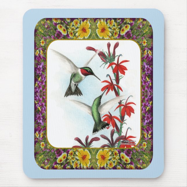 Kolibrier och blommor #5 musmatta (Framsidan)