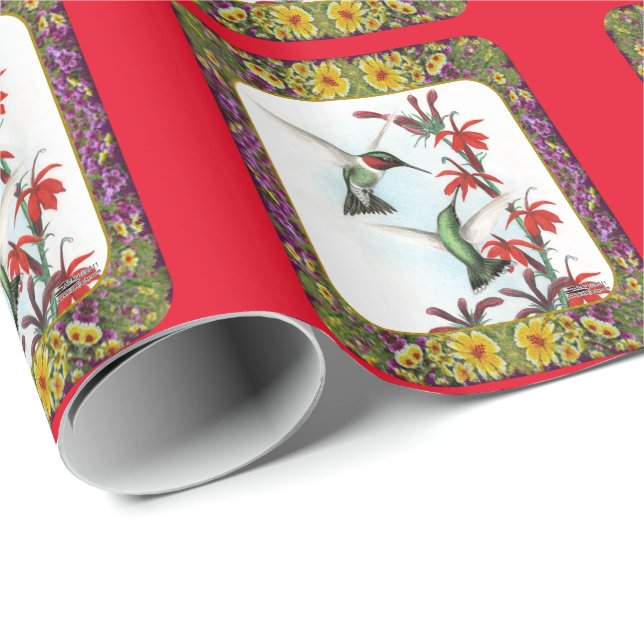 Kolibrier och blommor #5 presentpapper (Rullad Hörn)