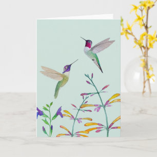 Kolibrier och blommor kort