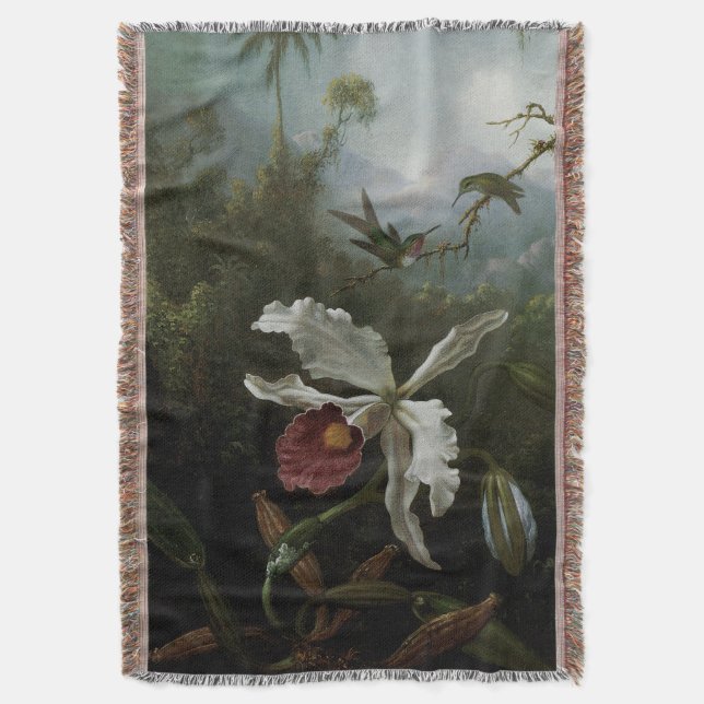 Kolibrier och Vit Orchidéa av Martin J. Heade Mysfilt (Framsidan Vertikal)