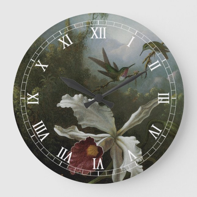 Kolibrier och vit orkidé av Martin J. Heade Stor Klocka (Framsida)