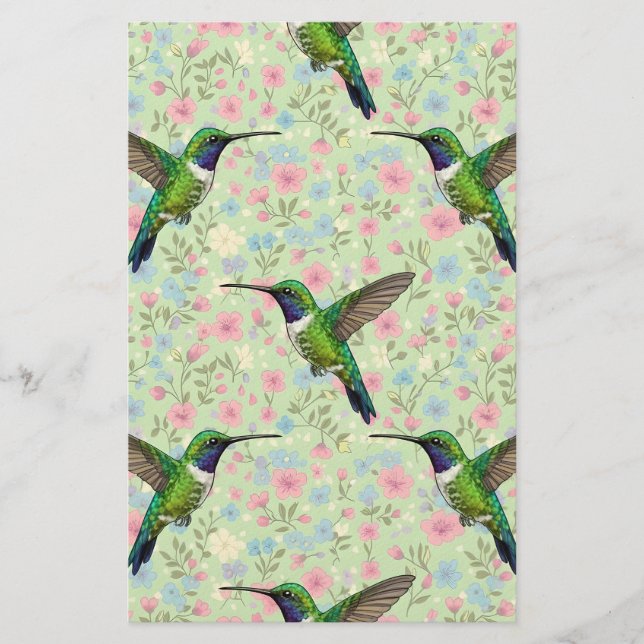Kolibrier på en blomsterbakgrund brevpapper (Framsida)