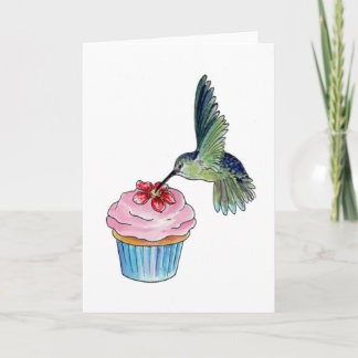 Kolibrifödelsedags Cupcake Kärlek Kort