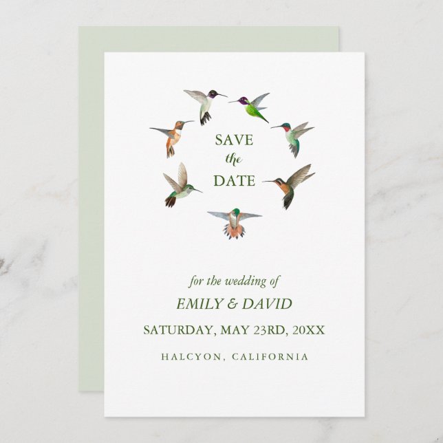 Kolibringbröllop Spara datum-anmälan Inbjudningar (Fram/baksida)