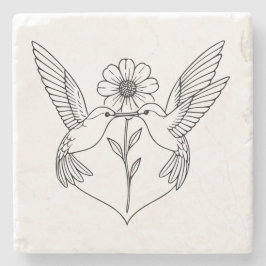 Kolibris i hjärtform med blomlinjekonst stenunderlägg