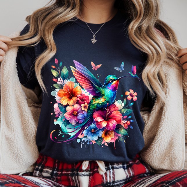 Kolibris Med Färgrik Blomsterbukett T-Shirt (Skapare uppladdad)
