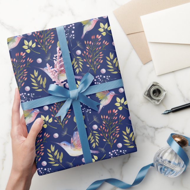 Kolibris och blommor Mönster Anpassad bakgrund Presentpapper (Gifting)
