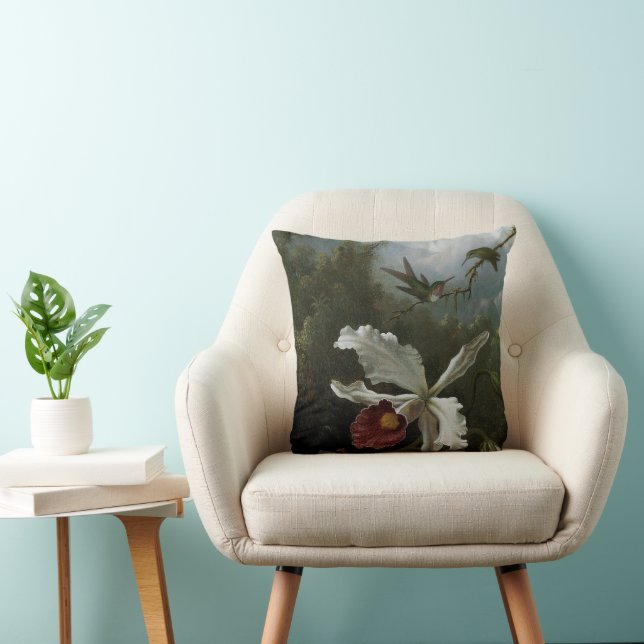 Kolibris och vit orkidé av Martin J. Heade Kudde (Stol)