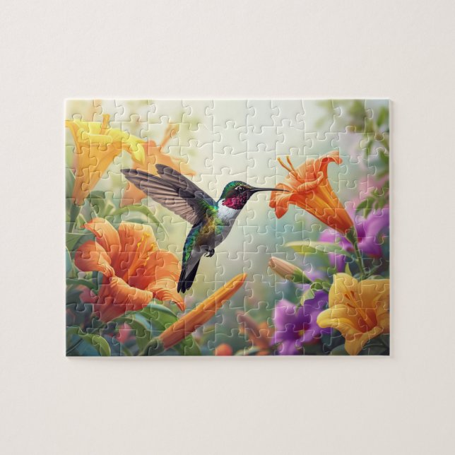 Kolibris & Orange Liljeträdgårdsscen Pussel (Horisontell)