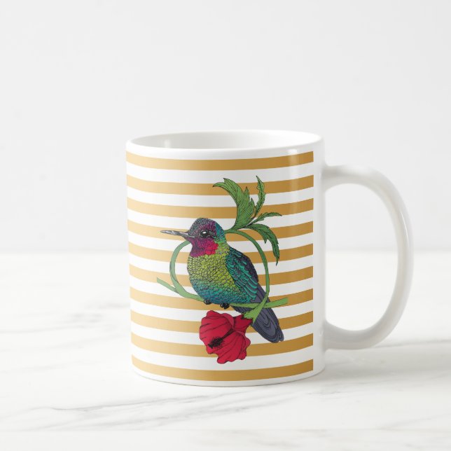 Kolikbrimad kolibri-fågel med guldstrimmor illustr kaffemugg (Höger)