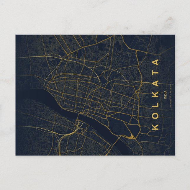 Kolkata Indien Stadskarta Minimal Design Vykort (Framsida)