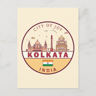 Kolkata Indien Stadssiluett Emblem Vykort