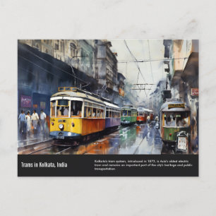 Kolkata Trams vattenfärgsmålning. Vykort