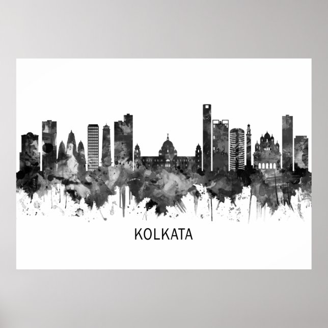 Kolkata Väster Bengal Skyline BW Poster (Framsidan)