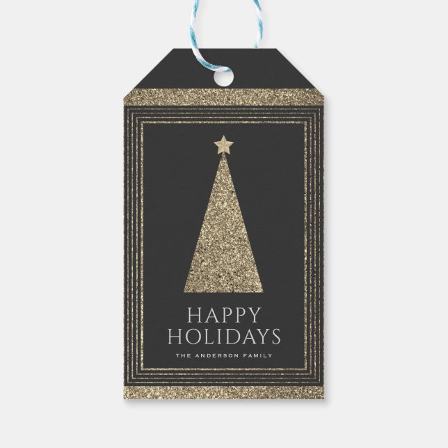 Kolkol och koppar Guld Glitter Julgran Presentetikett (Baksidan)