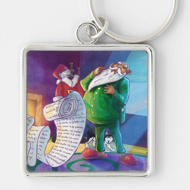 Kolla det två gånger. fyrkantig silverfärgad nyckelring (Framsidan)