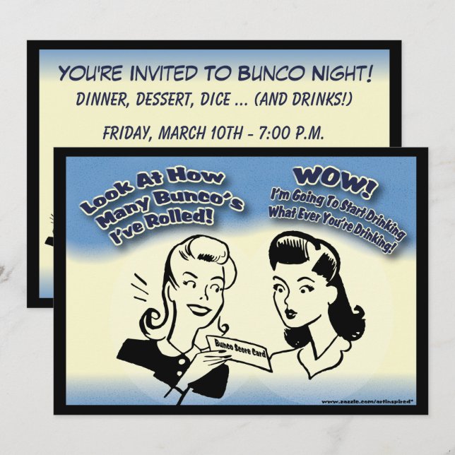 Kolla hur många Buncos jag har rullat. Inbjudningar (Fram/baksida)