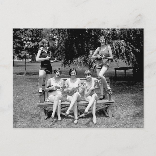 Kolla in dessa ukuleler! - 1920-talet vykort (Framsida)