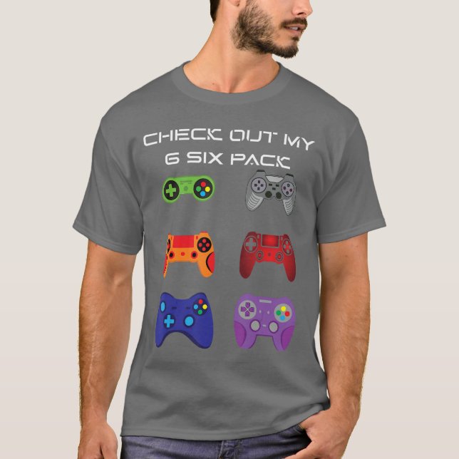 Kolla in min 6 Si Pack Gamer Video Controller pres T Shirt (Framsida)
