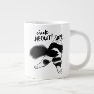 Kolla Meowt! Funny Black and White Cat Sploot Jumbo Mugg