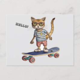 Kolla Meowt! Funny Cat Skateboarding vykort
