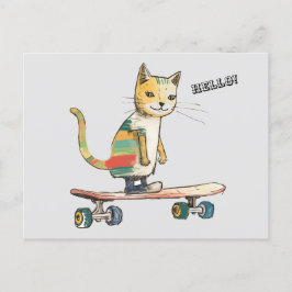 Kolla Meowt! Lustigt Coola Cat Skateboarding Postc Vykort