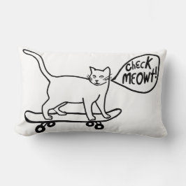 Kolla Meowt Punny Skateboarding Cat Black White Lumbarkudde