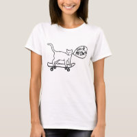 Kolla Meowt Punny Skateboarding Cat Black White