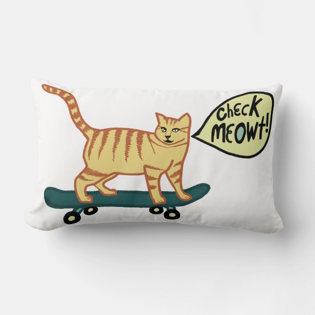 Kolla Meowt Roliga Skateboardande Tabby Katt Lumbarkudde (Framsida)