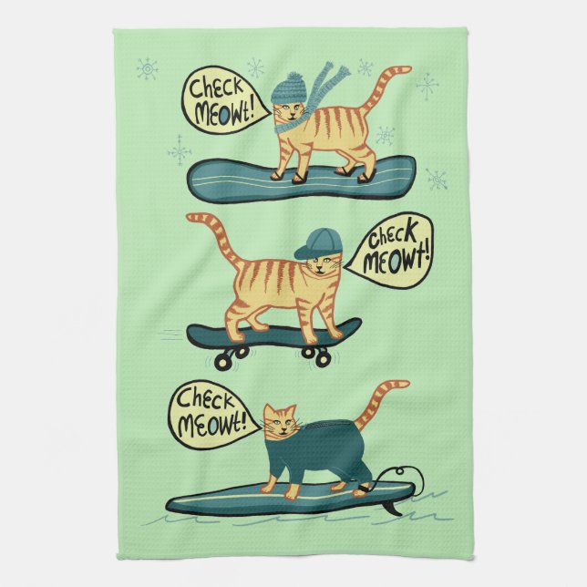 Kolla Meowt! Skateboard Surfa Snowboard Tabby katt Kökshandduk (Vertikal)