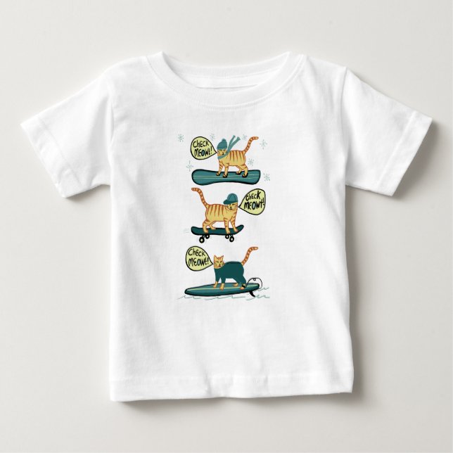 Kolla Meowt! Skateboard Surfa Snowboard Tabby katt T Shirt (Framsida)